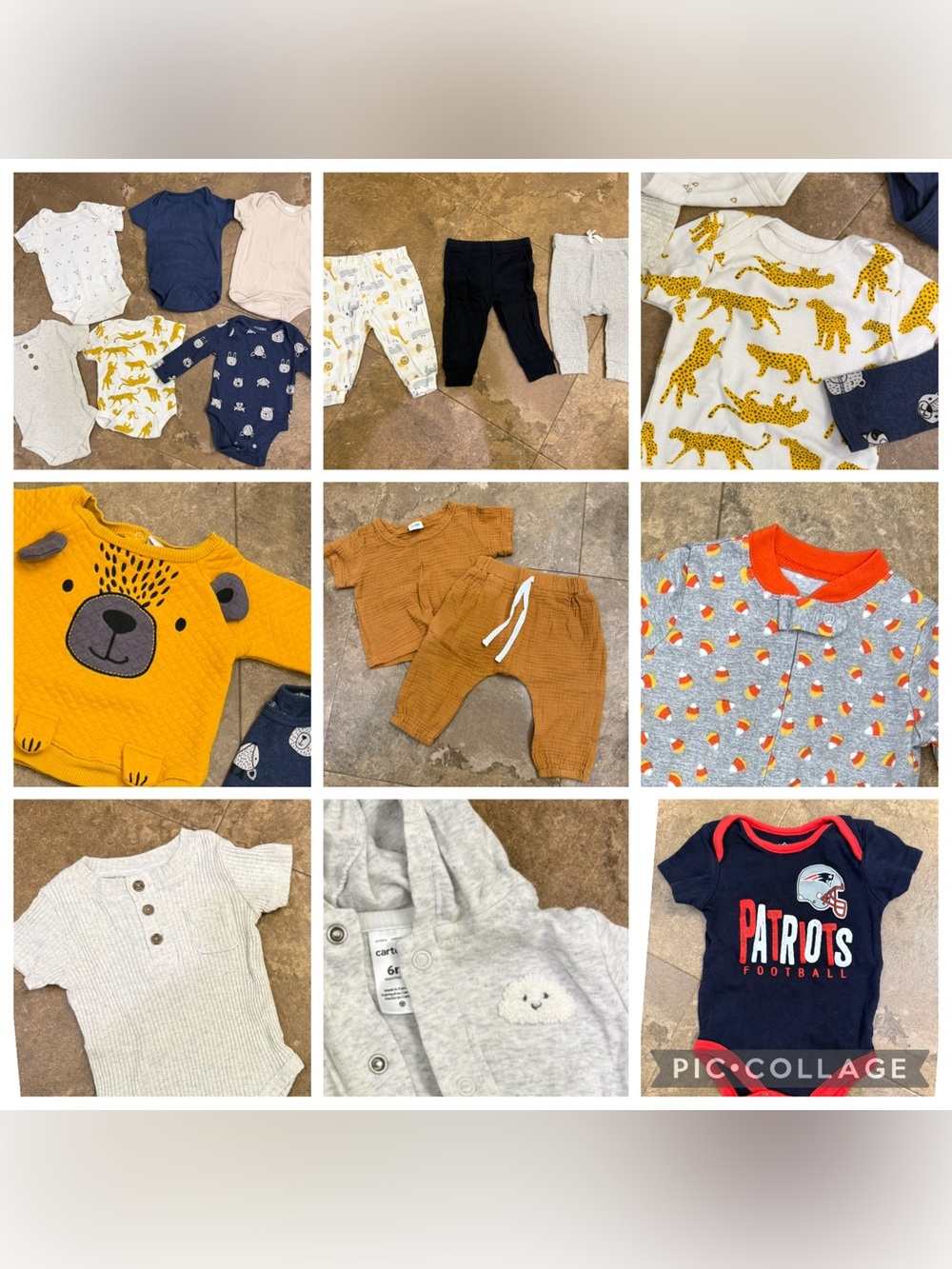3-6 Month Fall Baby Boy Bundle- Patriots Football, Candy Corn Halloween, Animal